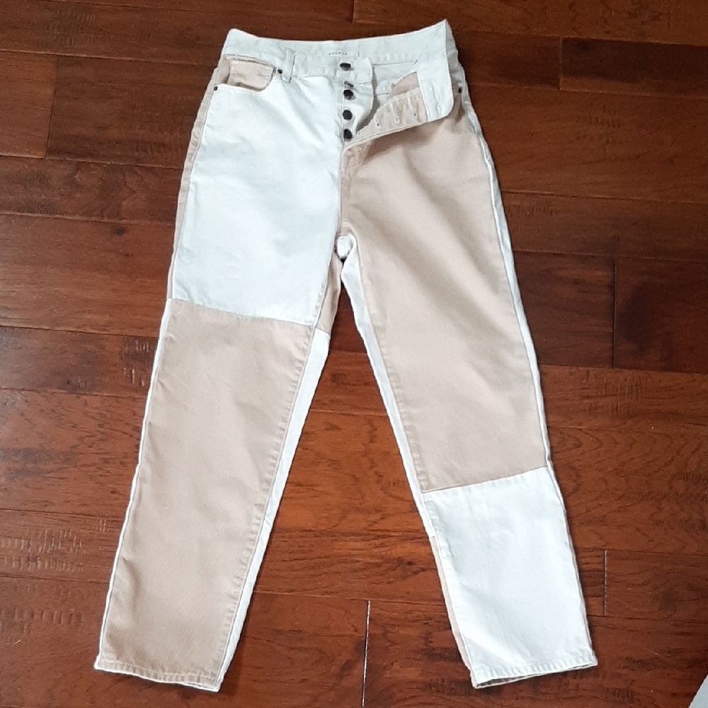 PacSun High Rise Patchwork Pants in Cream and Tan Size 25